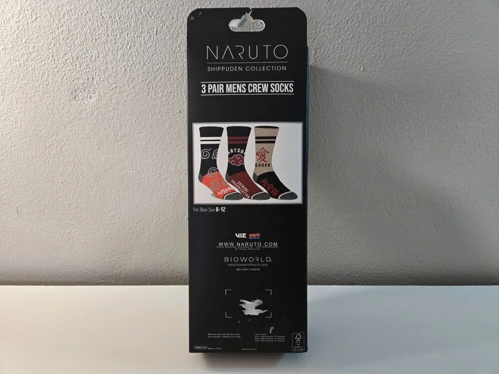 Bioworld Naruto Shippuden Men's Clan Logos 3-Pack Adult Mid-Calf Crew Socks 8-12